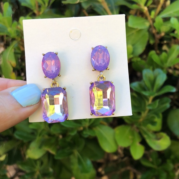 Purple Opal + Amethyst-Lavender Purple Crystal Dangle Earrings - Picture 5 of 5